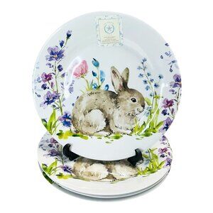 The Prairie Easter Rabbit Bunny Floral Melamine Salad Plates 4PC Set Garden